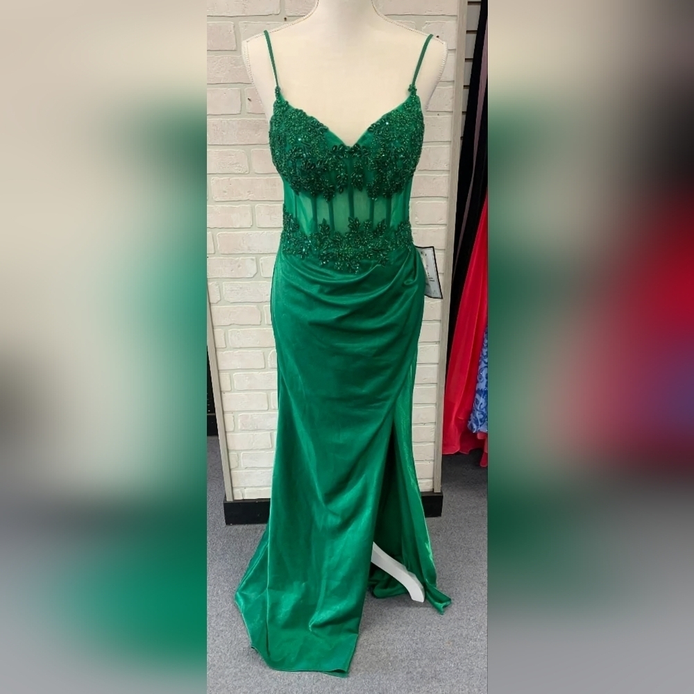 TLC Say Yes To The Prom Green Embellished Corset Gown - Picture 3 of 14